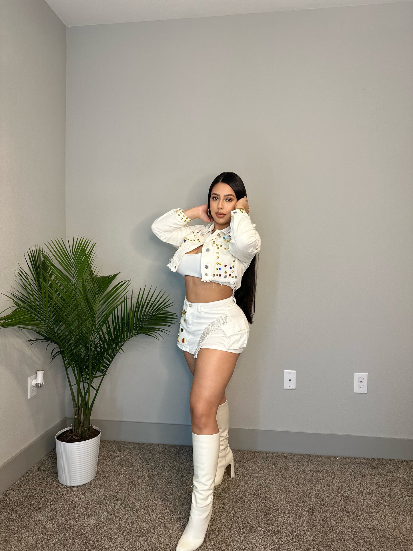 DENIM JACKET EMBELLISHED / DENIM SKORT EMBELLISHED SET