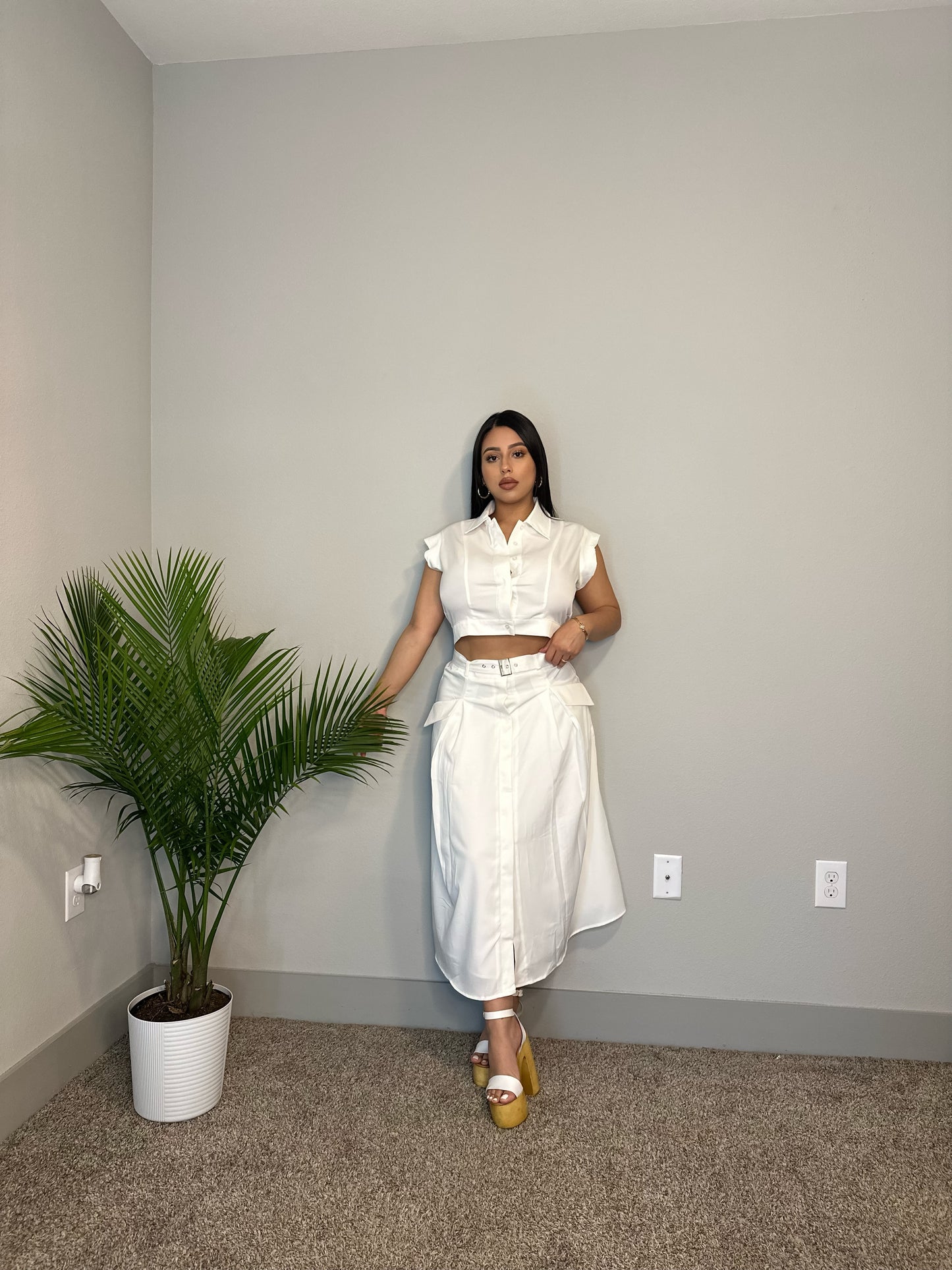 CROP TOP SHIRT AND MIDI SKIRTS SET