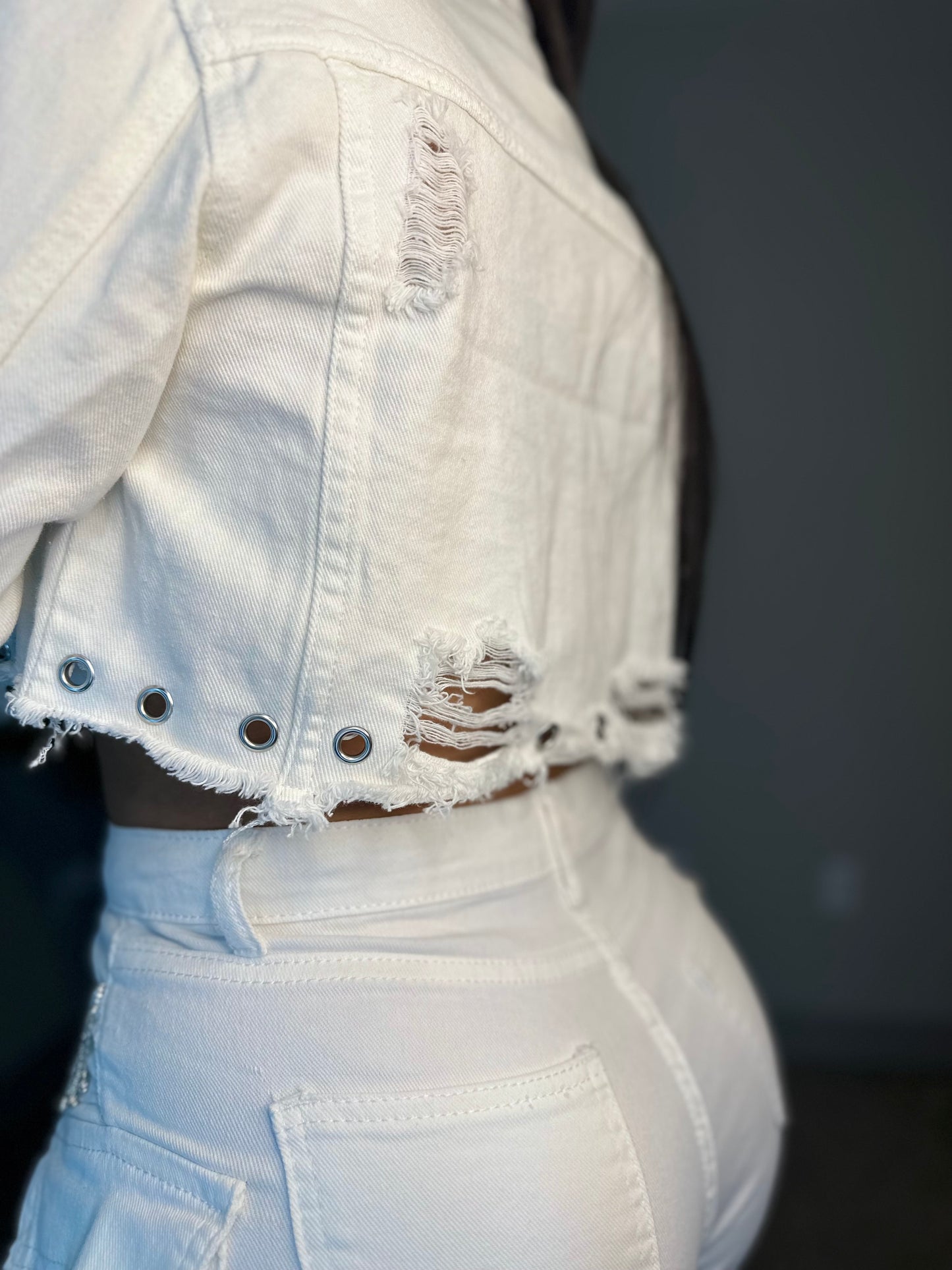 DENIM JACKET EMBELLISHED / DENIM SKORT EMBELLISHED SET