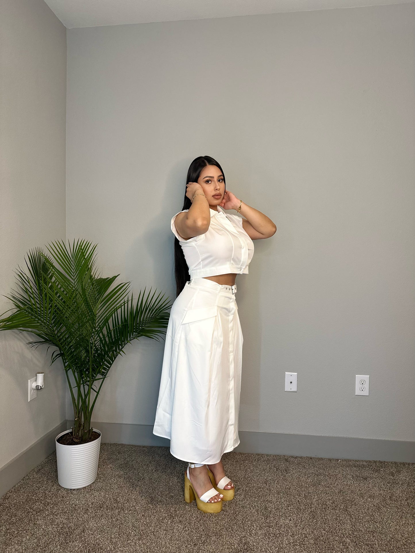 CROP TOP SHIRT AND MIDI SKIRTS SET
